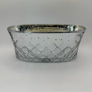 NWOT Teleflora Mercury Glass Oval Bowl Planter Criss Cross Pattern